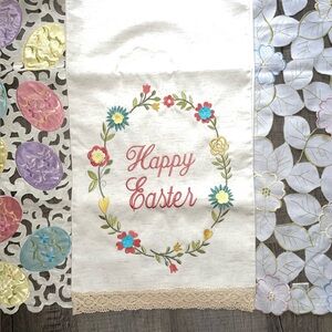 3 Vtg Easter Table Runners Lace Cutout, Happy Easter, Floral Cutout